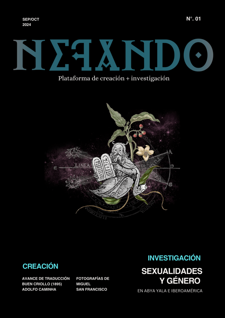 NEFANDO Plataforma de Creación + Investigación es una publicación cuatrimestral de carácter cultural y científico, gestionada y editada por el Grupo de Investigaciones de la Unidad de Investigación e Innovación del Proyecto NEFANDO. Su objetivo principal es la divulgación de conocimiento, a través de artículos de investigación y difusión sobre artes, saberes y prácticas ancestrales y originarias de Abya Yala y de la diáspora africana, así como contribuciones científicas sobre ciencias sociales, humanas y humanidades digitales, escritos por especialistas, investigadorxs y académicxs nacionales e internacionales. La revista se dirige a un público universitario científico, artístico y cultural, interesado en recientes investigaciones en literatura, lingüística, estudios culturales, historia, antropología, sociología, psicología, arqueología y humanidades digitales de cualquier región del planeta o periodo de la historia de las civilizaciones.